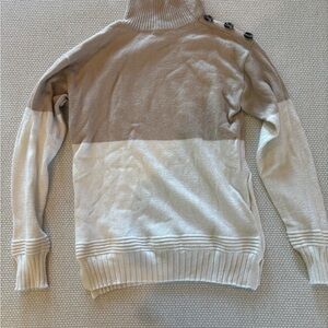 Two-Tone Turtleneck Sweater with Button Detail
